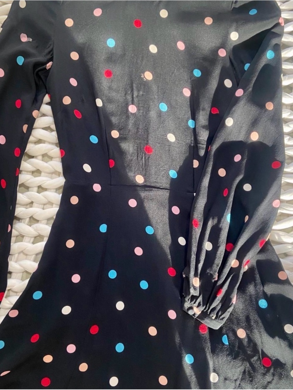 Realisation Par Black Mini Dress with Red, Pink, Blue, Cream Polka Dots - Picture 3 of 5